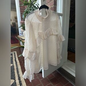 English factory Swiss Dot Chiffon Ruffle Blouse in cream - size L